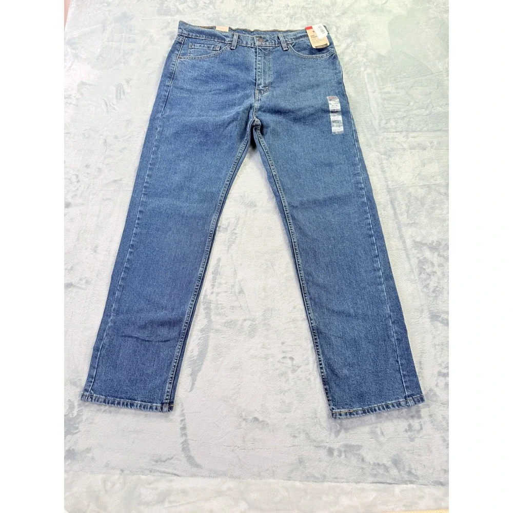 Levis 505 Regular Fit Stretch Jeans Mens 36x32 Blue Denim Mid Rise NWT